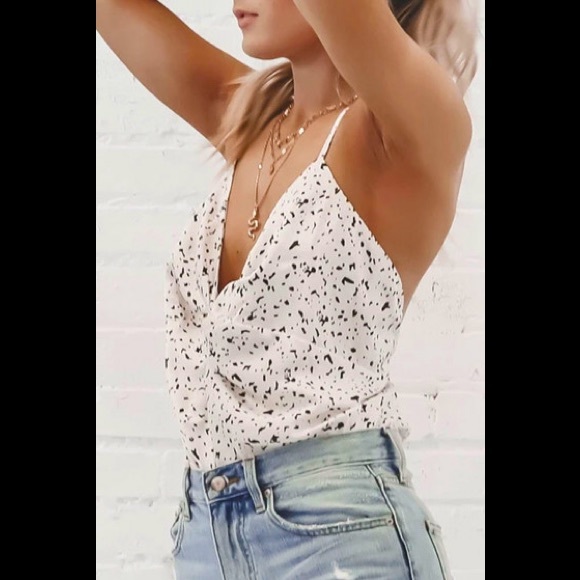 Sexy Cami Twist Front Criss Cross Open Back Tank Top Style W/A Polkadot Design - Picture 2 of 13